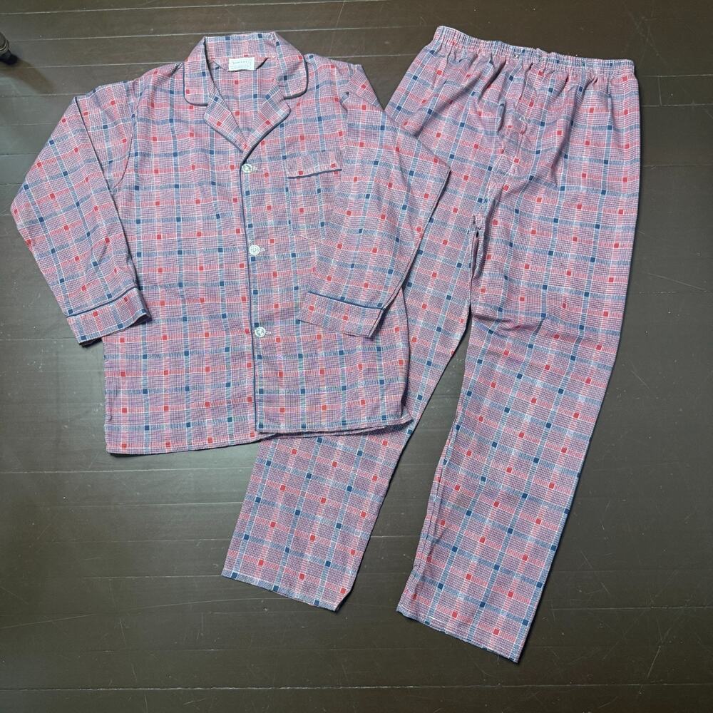 Vintage Men’s Sleepcraft Plaid Pajama Set | Long Sleeve Button Top & Pants